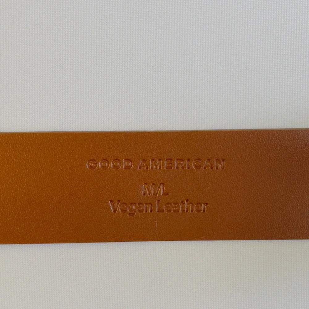 Good American Womens Classic Oval Buckle Belt Brown Vegan Leather Luxury Minimal